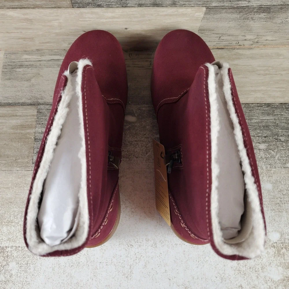 Spenco Sun Valley Womens Ankle Boots Sz 7.5 B Comfort Burgundy Suede Side Zip